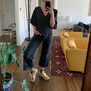 7 For All Mankind Polka Dot Wrap Blouse Black & White